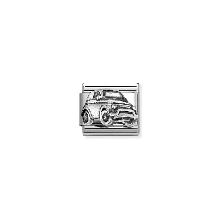 Niche Jewellery Nomination stainless steel charm featuring an oxidised silver classic car design for link bracelets.