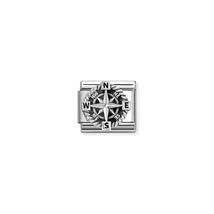 Niche Jewellery Nomination silver oxidised stainless steel compass charm for classic composable bracelets