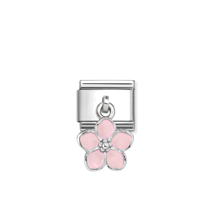 Niche Jewellery Nomination silver composable charm featuring a delicate pink enamel flower drop design.