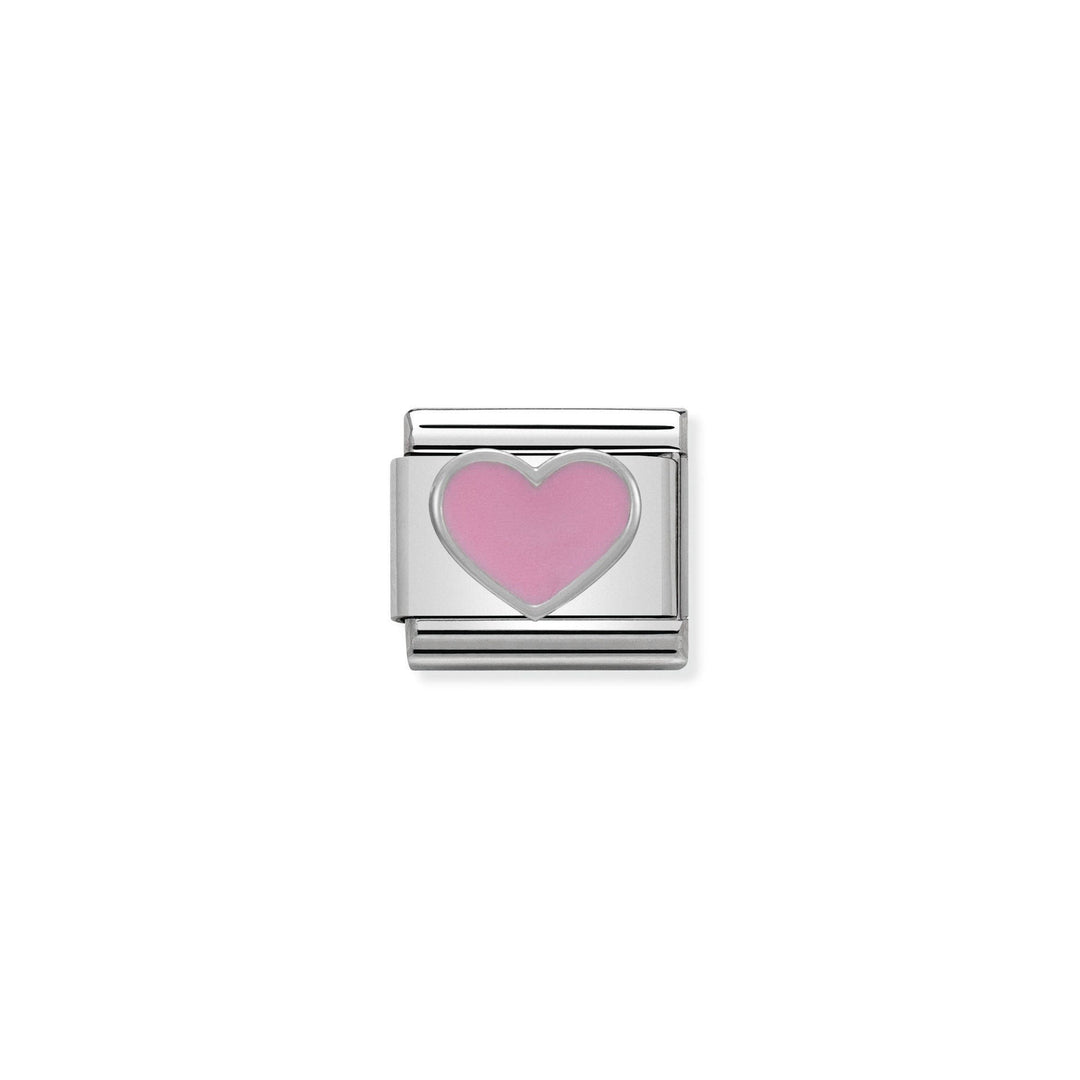 Niche Jewellery Nomination silver charm with a pink enamel heart. Stainless steel charm for bracelets.