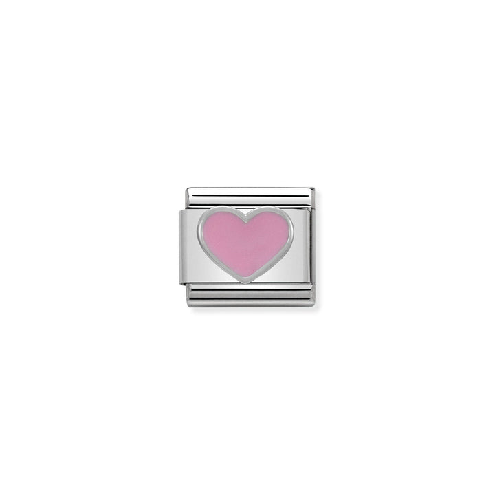 Niche Jewellery Nomination silver charm with a pink enamel heart. Stainless steel charm for bracelets.