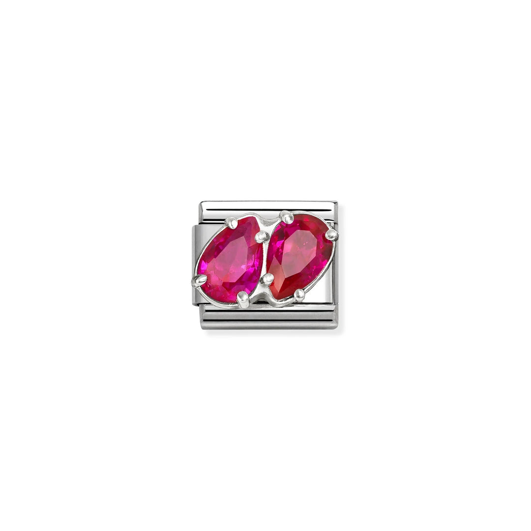 Niche Jewellery Nomination Classic stainless steel charm featuring two vibrant red teardrop stones.