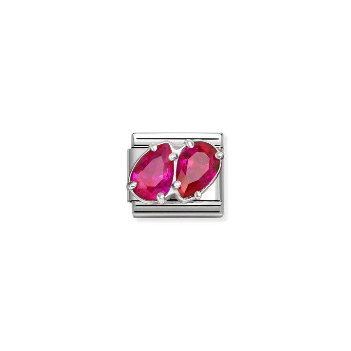 Niche Jewellery Nomination Classic stainless steel charm featuring two vibrant red teardrop stones.