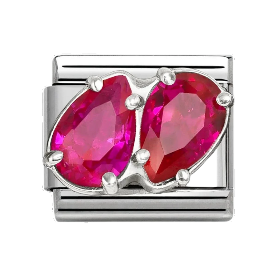 Niche Jewellery Nomination Classic stainless steel charm featuring two vibrant red teardrop stones.