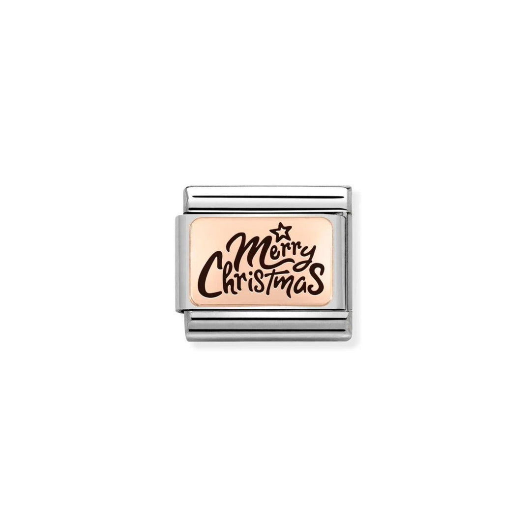 Niche Jewellery Nomination Classic rose gold charm with 'Merry Christmas' in black script and a star.