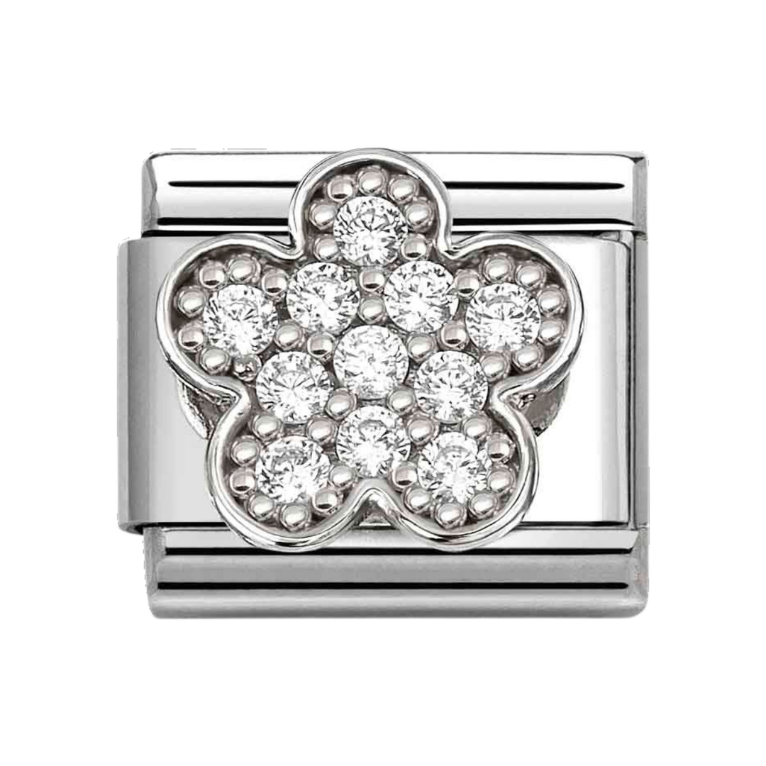 Niche Jewellery Nomination silver flower charm with sparkling cubic zirconia stones for a classic composable bracelet