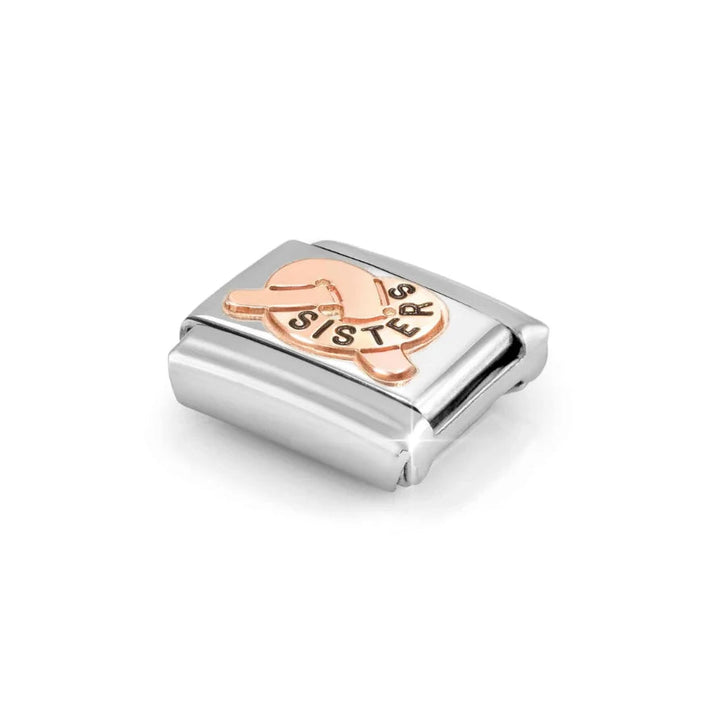 Niche Jewellery Nomination stainless steel and rose gold Sisters knot charm with enamel detail for composable bracelet