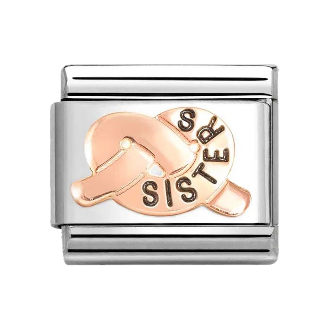 Niche Jewellery Nomination rose gold and stainless steel Sisters knot charm with enamel detail for composable bracelet