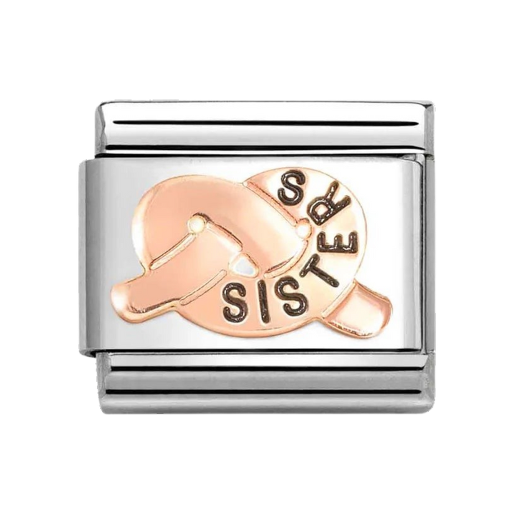 Niche Jewellery Nomination rose gold and stainless steel Sisters knot charm with enamel detail for composable bracelet