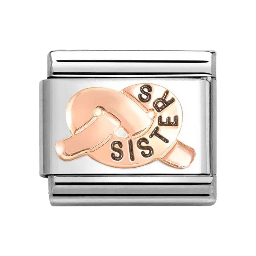 Niche Jewellery Nomination rose gold and stainless steel Sisters knot charm with enamel detail for composable bracelet