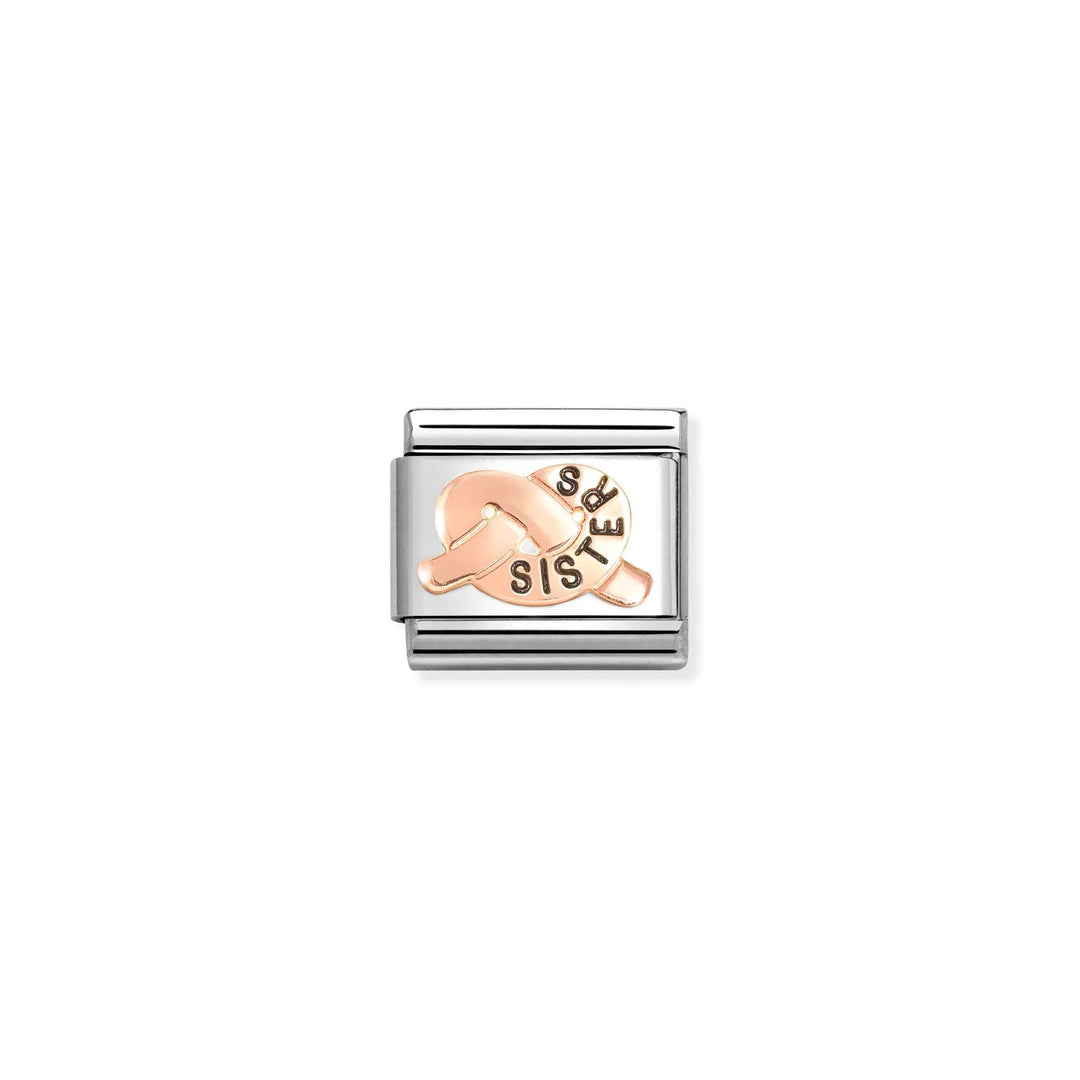 Niche Jewellery Nomination stainless steel and rose gold Sisters knot charm with enamel detail