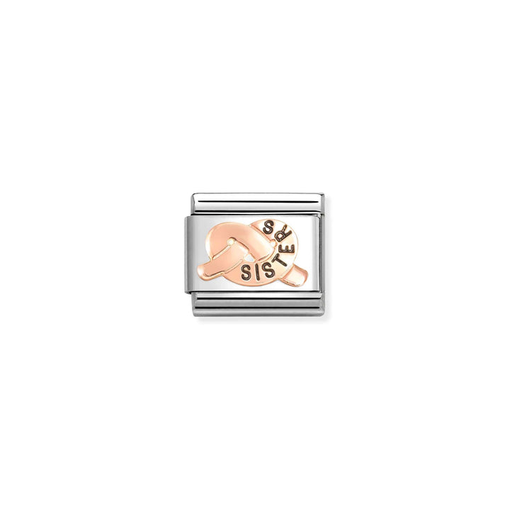Niche Jewellery Nomination stainless steel and rose gold Sisters knot charm with enamel detail