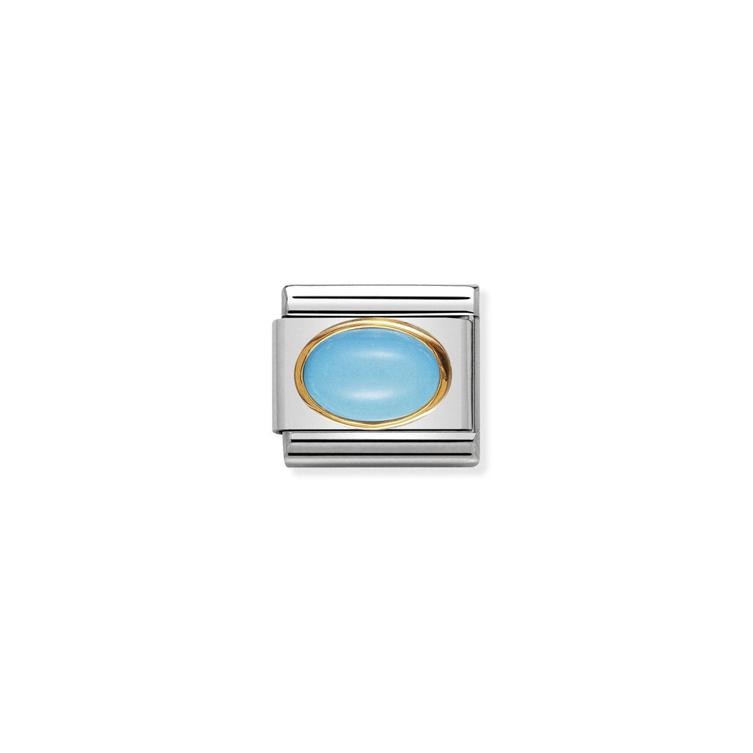 Niche Jewellery Nomination stainless steel charm with 18k gold trim and oval turquoise stone.