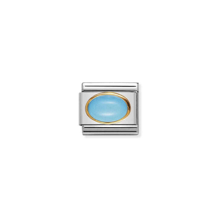 Niche Jewellery Nomination stainless steel charm with 18k gold trim and oval turquoise stone.