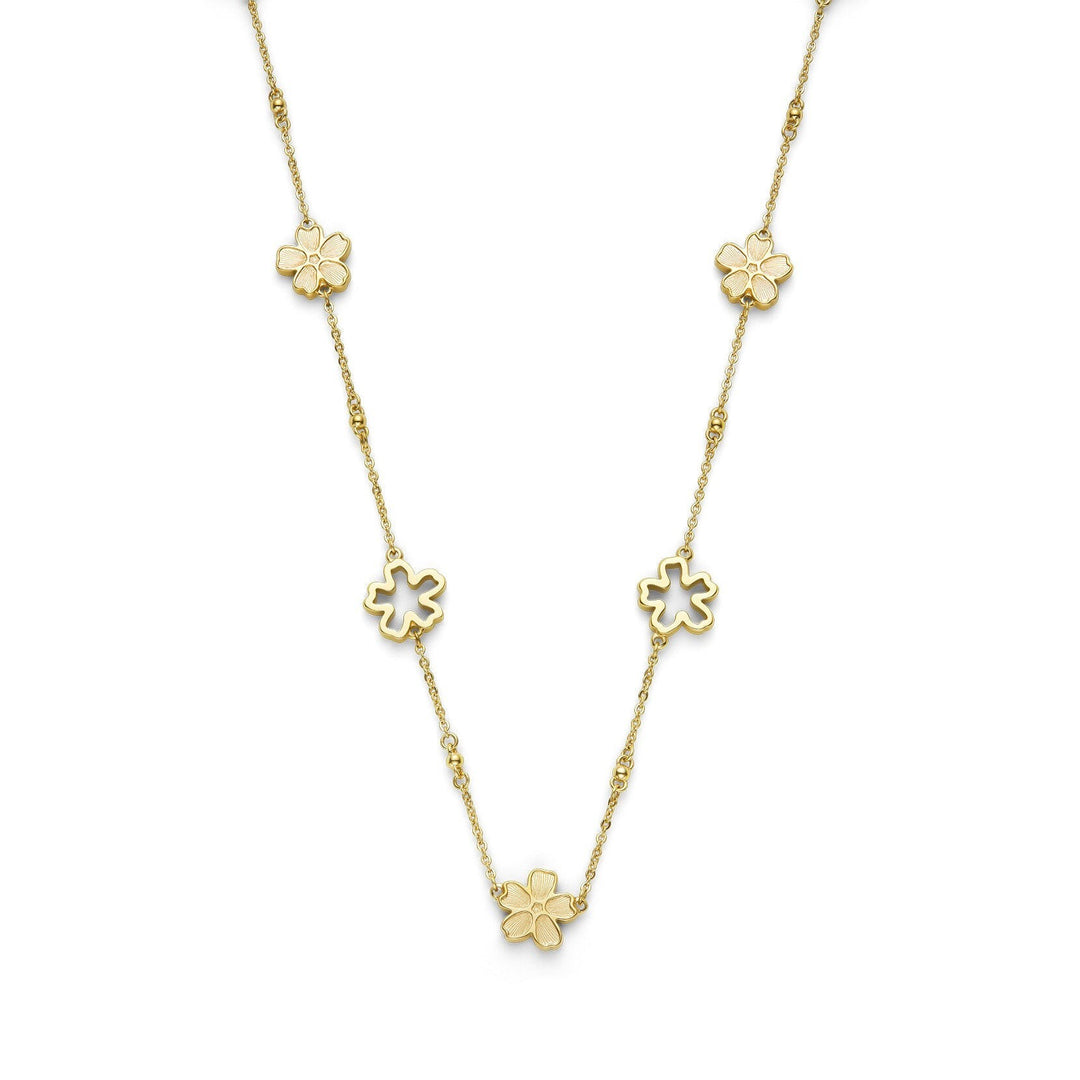 Niche Jewellery Olivia Burton gold-plated necklace featuring delicate forget-me-not floral charms on a fine chain.