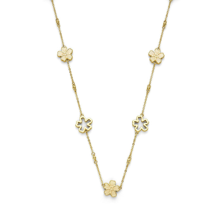 Niche Jewellery Olivia Burton gold-plated necklace featuring delicate forget-me-not floral charms on a fine chain.