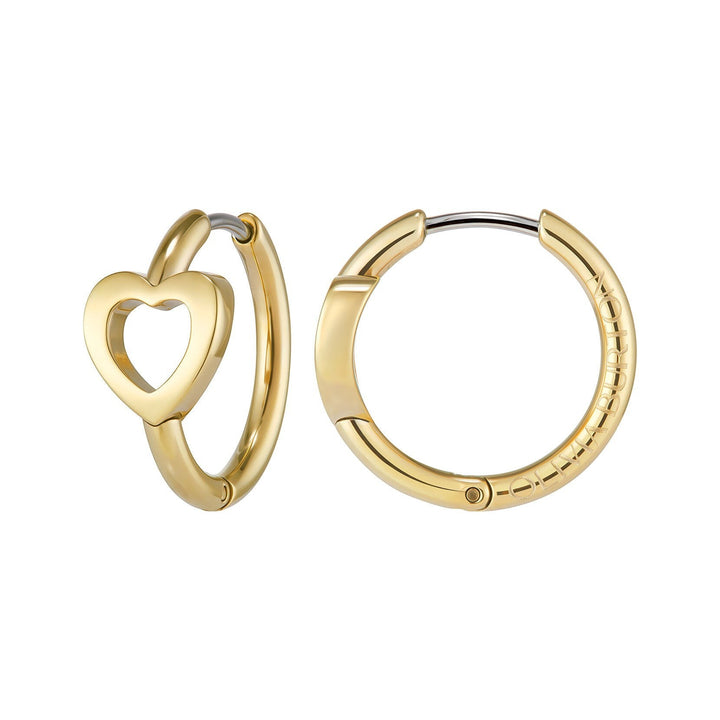 Niche Jewellery Olivia Burton gold-plated hoop earrings featuring an interlinking heart design on a polished finish.