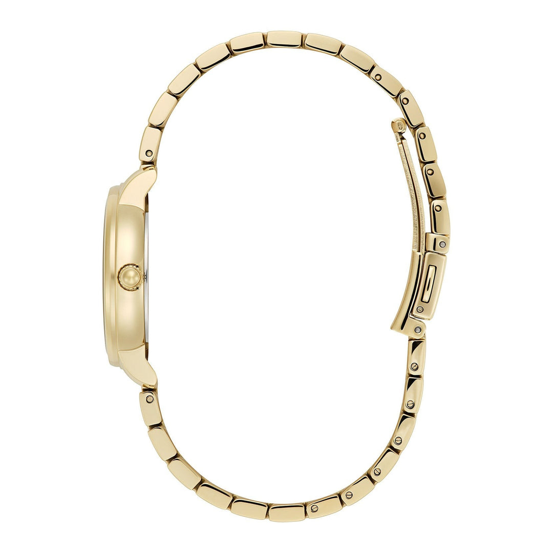 Niche Jewellery Olivia Burton Westbourne watch featuring a gold-tone bracelet strap and 30mm case, side profile view.