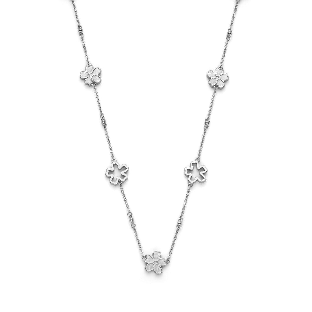 Niche Jewellery Olivia Burton silver tone necklace featuring delicate forget-me-not floral charms on a fine chain.