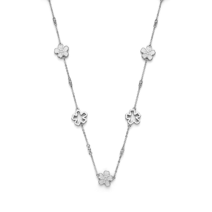 Niche Jewellery Olivia Burton silver tone necklace featuring delicate forget-me-not floral charms on a fine chain.