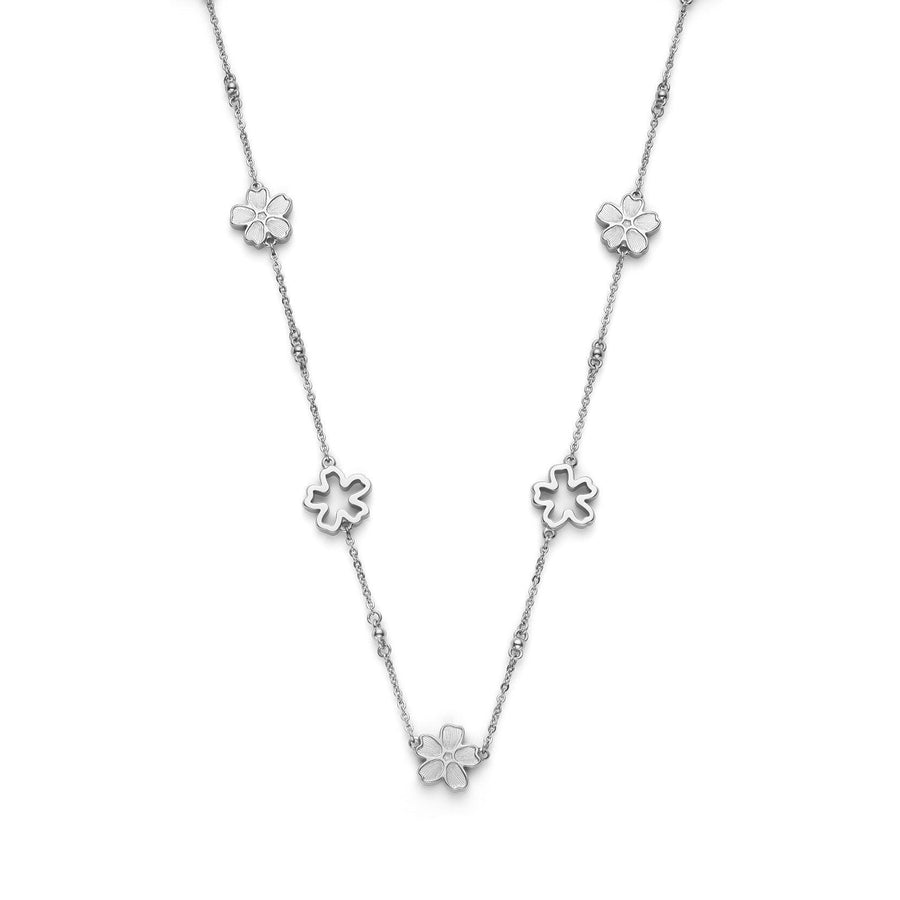 Niche Jewellery Olivia Burton silver tone necklace featuring delicate forget-me-not floral charms on a fine chain.