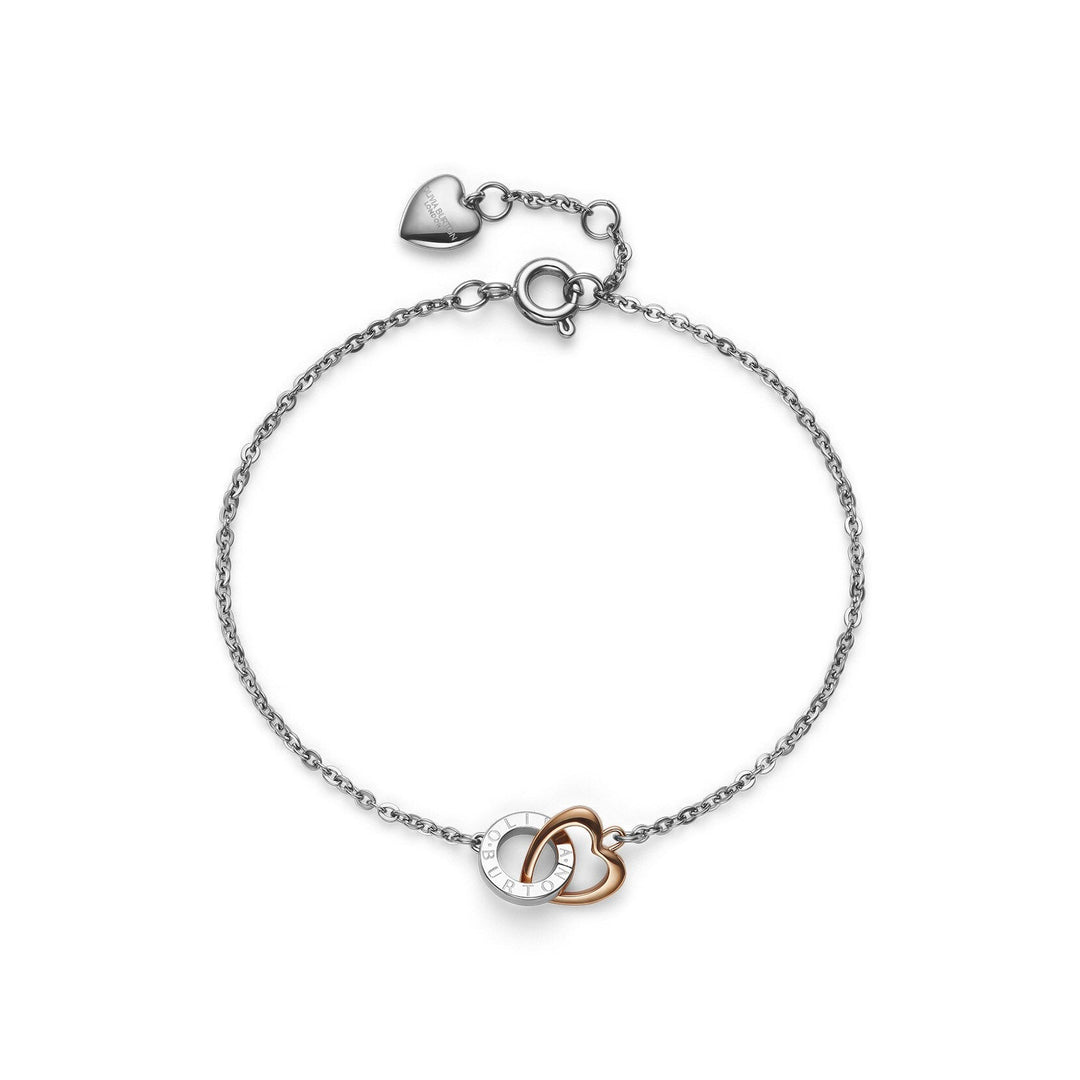 Niche Jewellery Olivia Burton two-tone silver and rose gold plated interlinking heart bracelet on a delicate chain.