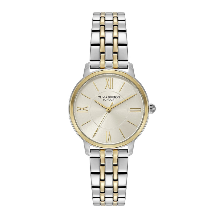 Niche Jewellery Olivia Burton Westbourne watch with a white dial and two-tone silver and gold metal bracelet strap