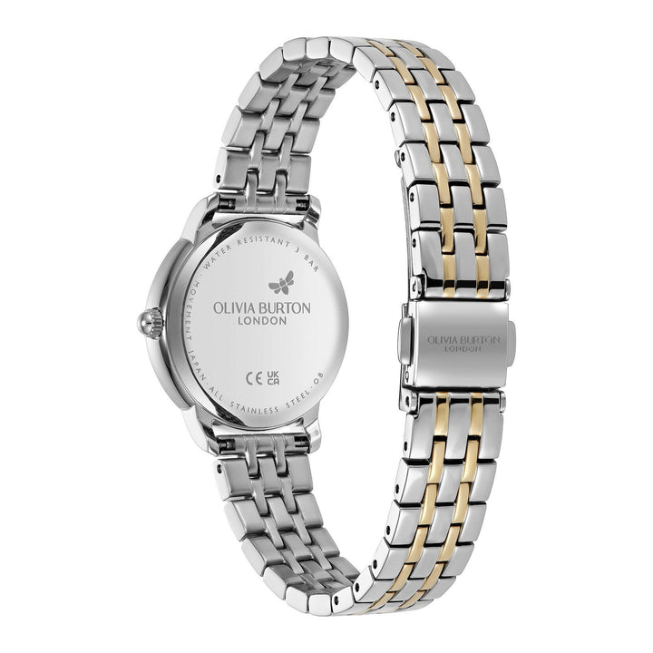 Niche Jewellery Olivia Burton Westbourne watch back view showing two-tone silver and gold stainless steel bracelet