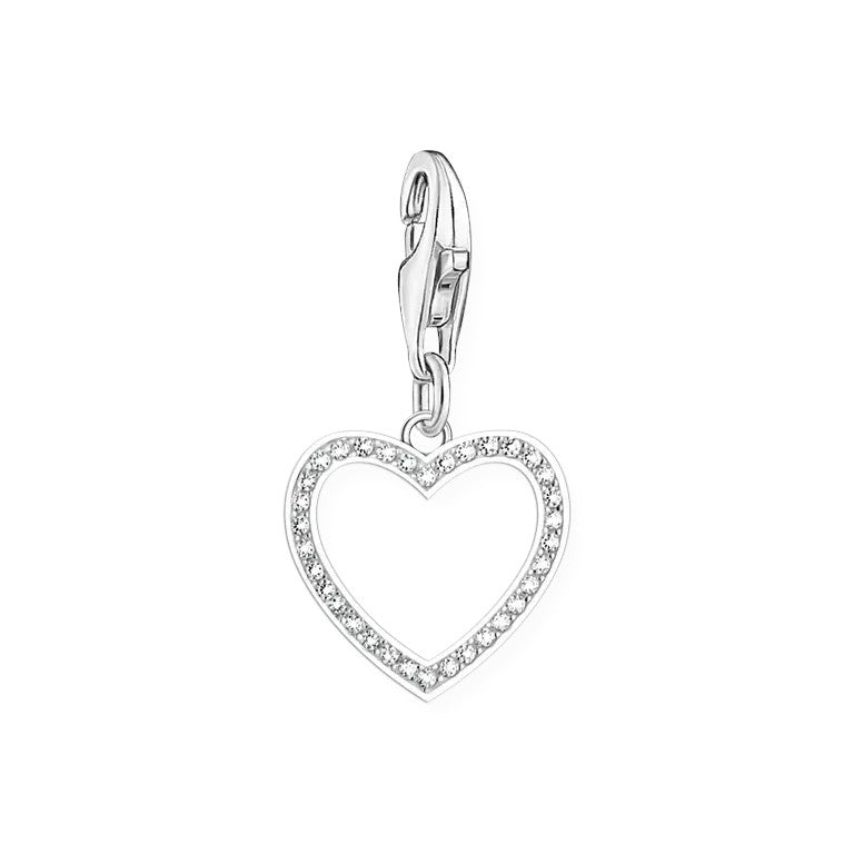 Niche Jewellery sterling silver open heart charm pendant with white zirconia stones and lobster clasp.