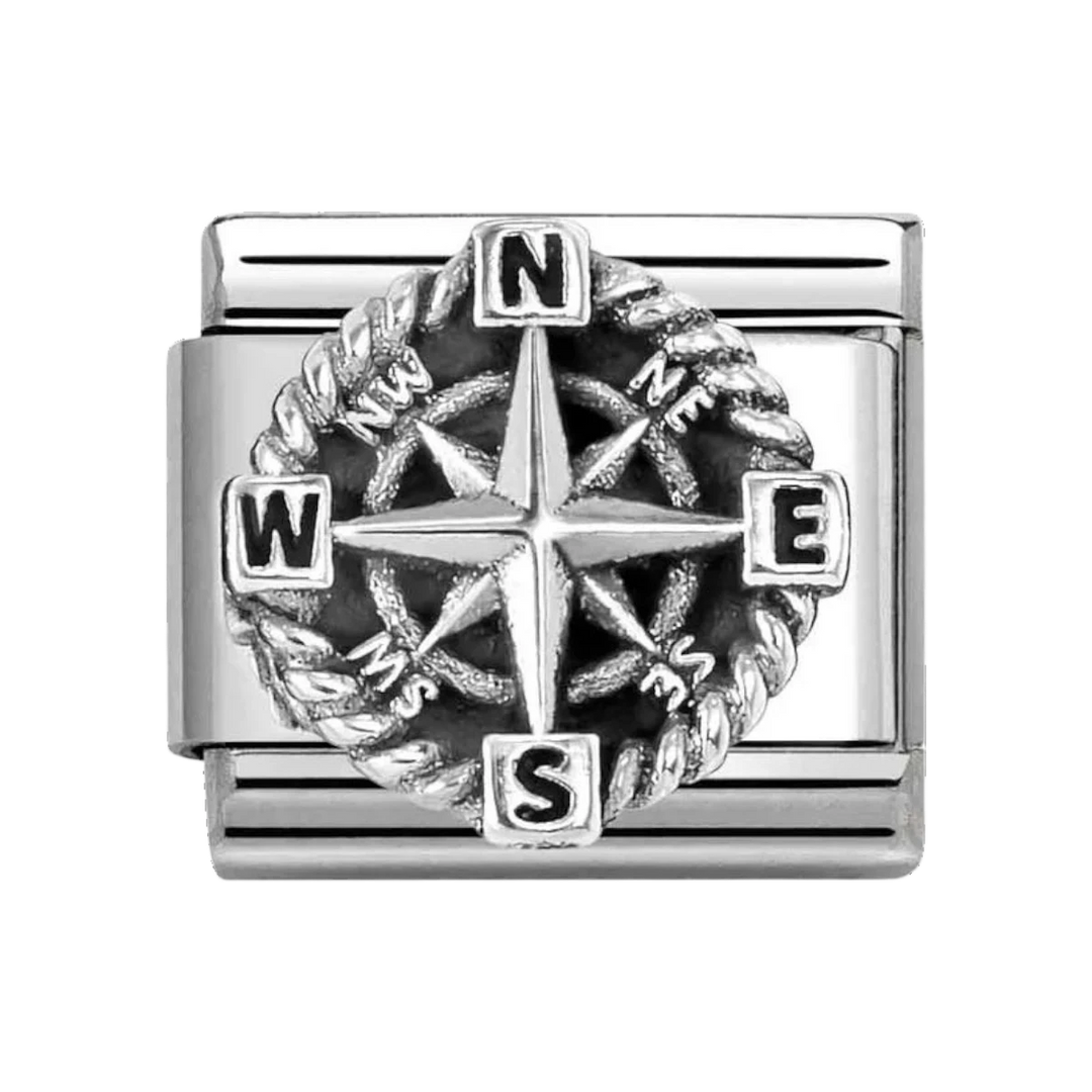 Niche Jewellery Nomination silver oxidised stainless steel compass charm for a composable bracelet