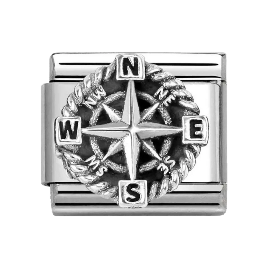 Niche Jewellery Nomination silver oxidised stainless steel compass charm for a composable bracelet