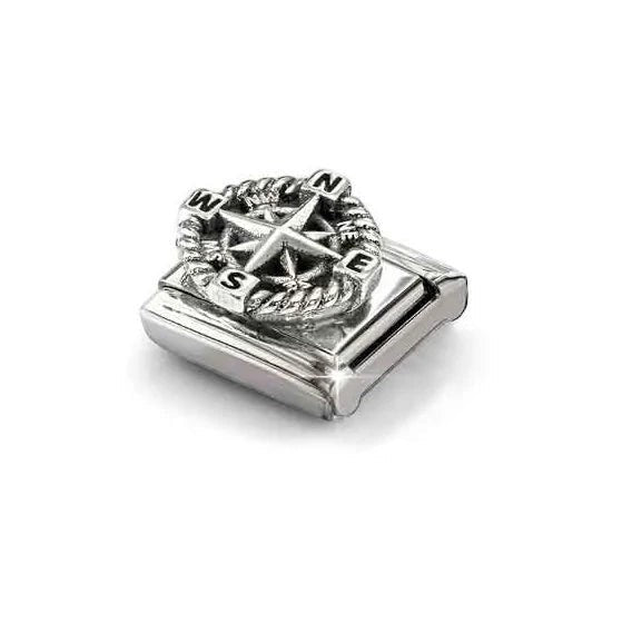 Niche Jewellery Nomination silver oxidised stainless steel compass charm for classic composable bracelets.