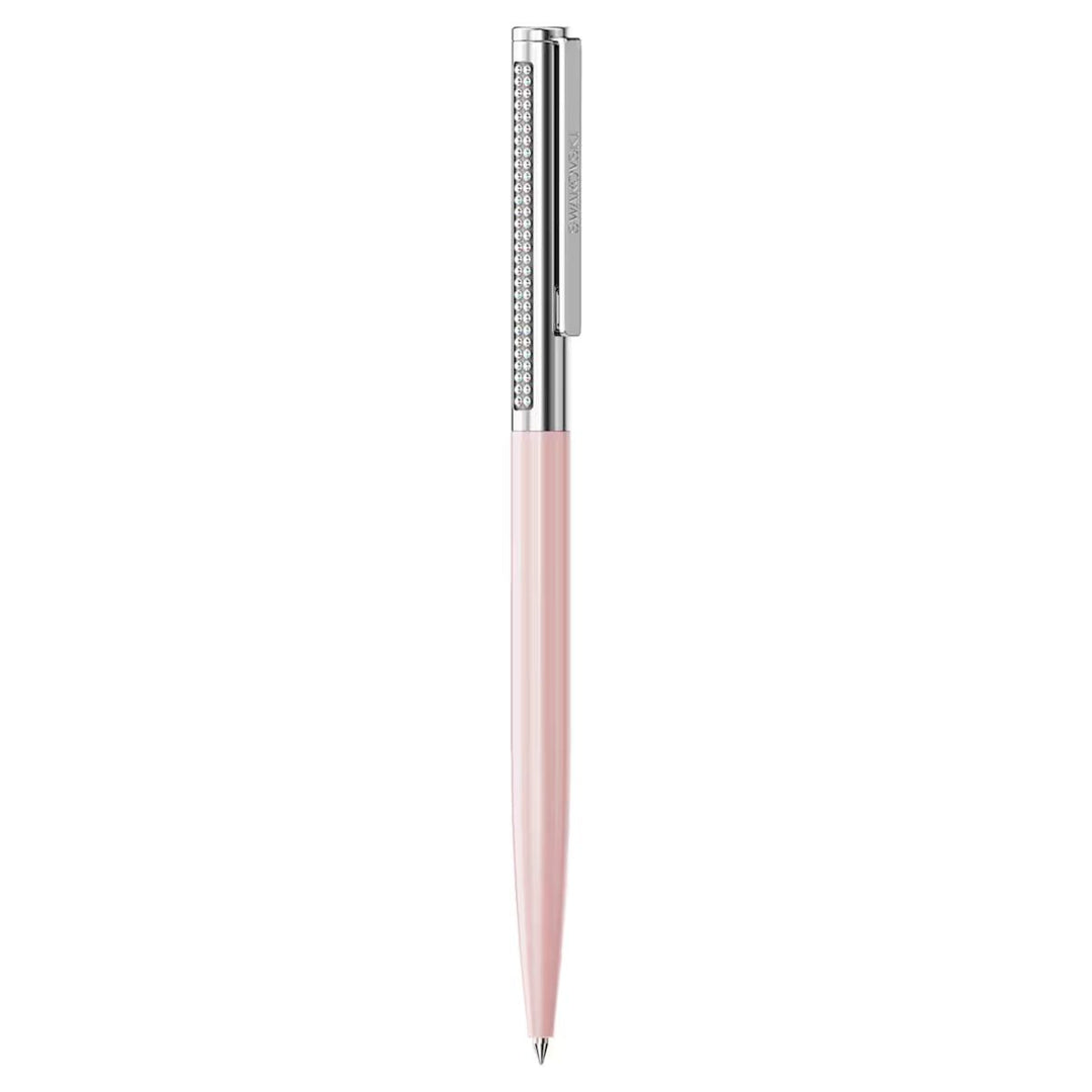 Niche Jewellery Swarovski Matrix Tennis ballpoint pen in pink lacquer with chrome plating and crystal accents.