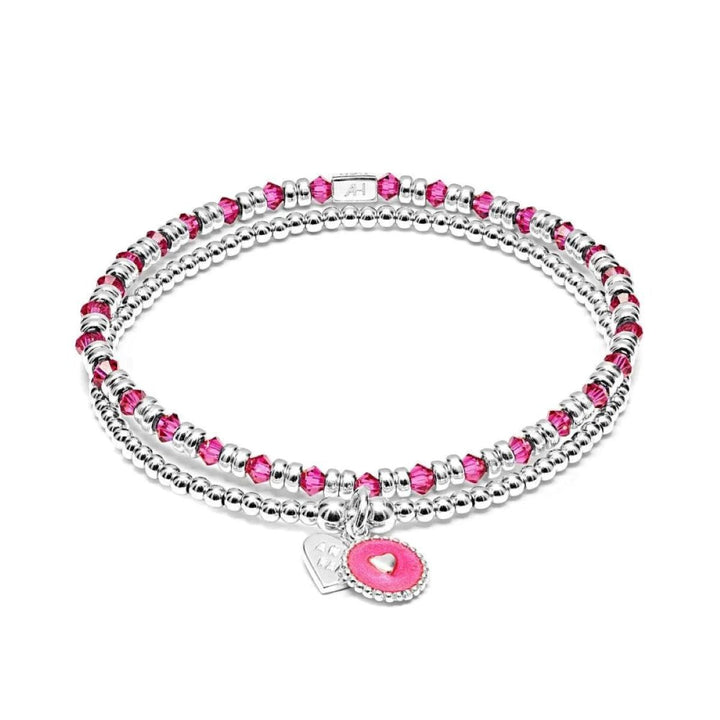 Niche Jewellery Annie Haak Kaleidoscope silver and pink crystal beaded bracelet stack with heart charm