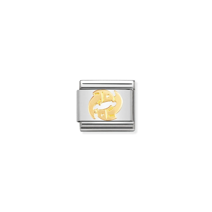 Niche Jewellery stainless steel and 18k gold Pisces zodiac charm with two fish symbol.