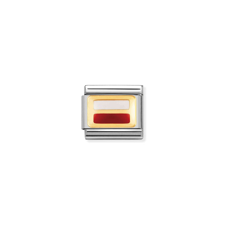 Niche Jewellery Nomination charm featuring the Polish flag in red and white enamel with 18k gold and stainless steel.