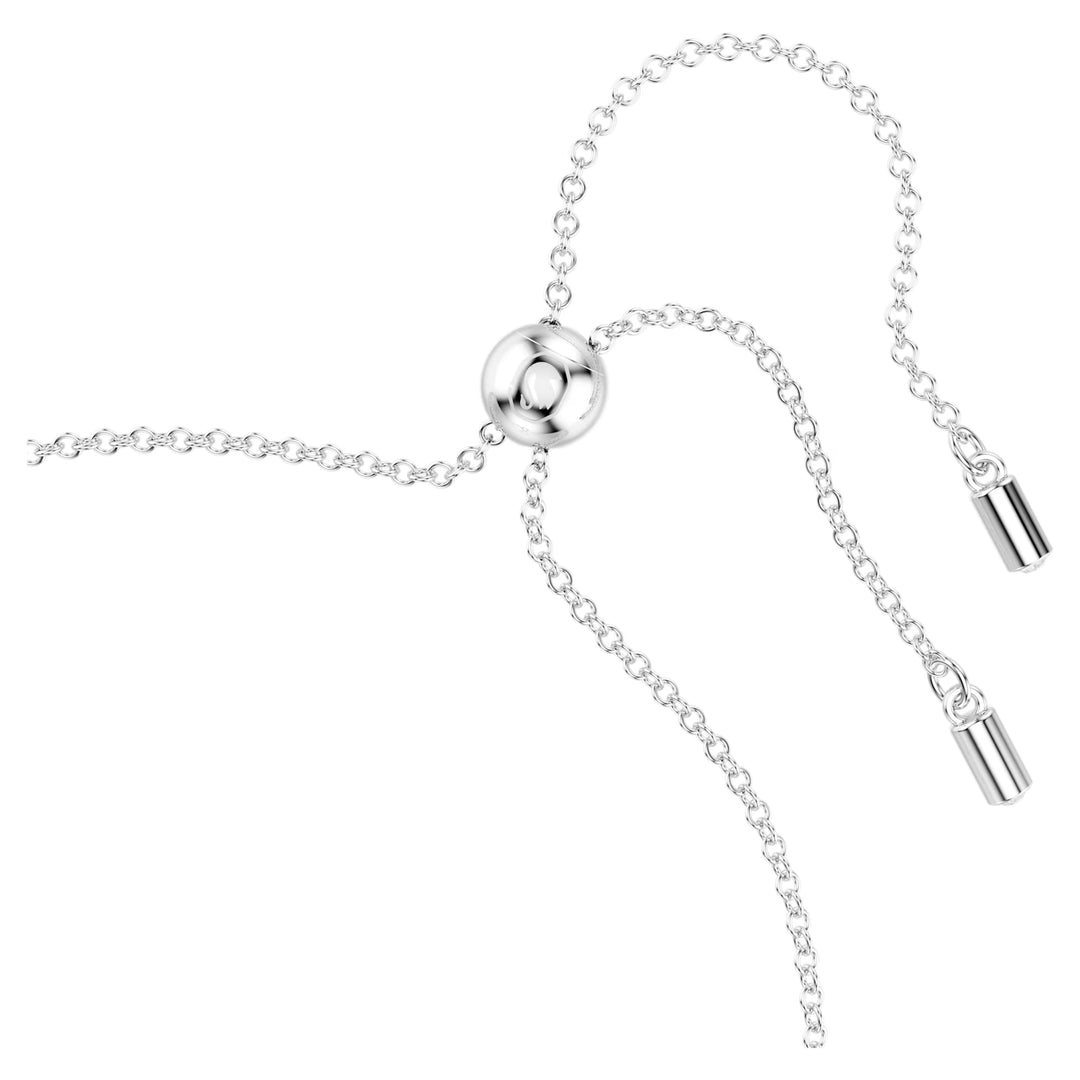 Niche Jewellery rhodium-plated sliding clasp mechanism on a delicate silver-tone chain bracelet