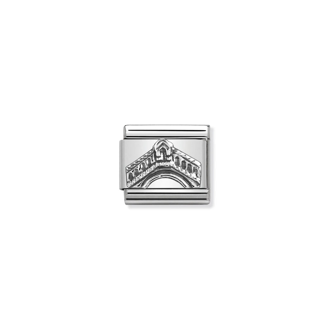 Niche Jewellery Nomination charm featuring an oxidised sterling silver Rialto Bridge design on stainless steel.