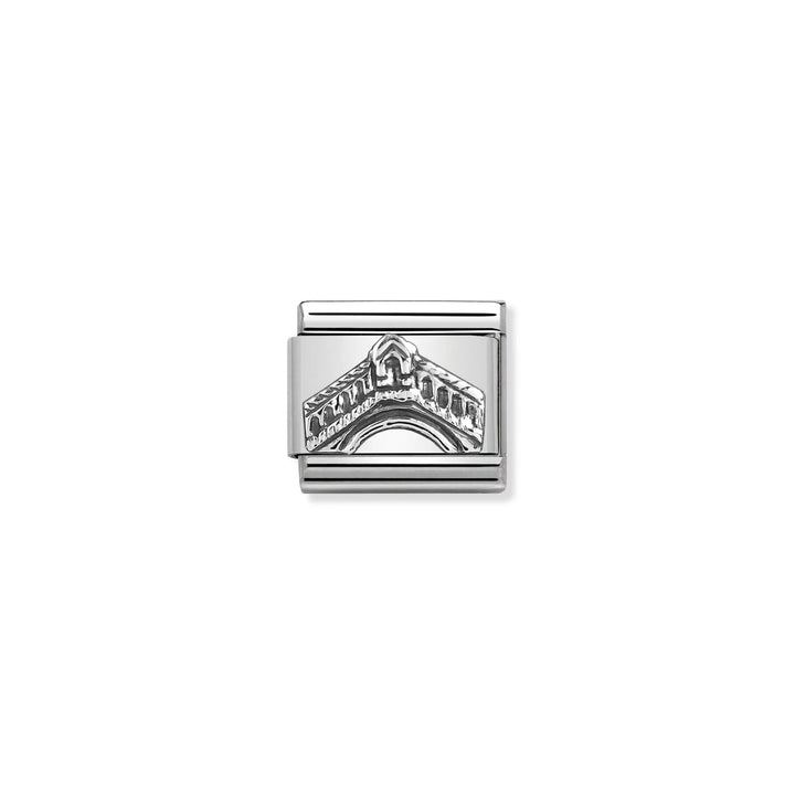Niche Jewellery Nomination charm featuring an oxidised sterling silver Rialto Bridge design on stainless steel.