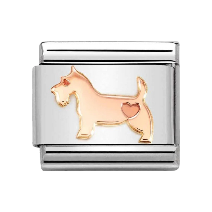 Niche Jewellery Nomination rose gold and stainless steel dog charm for a classic link bracelet