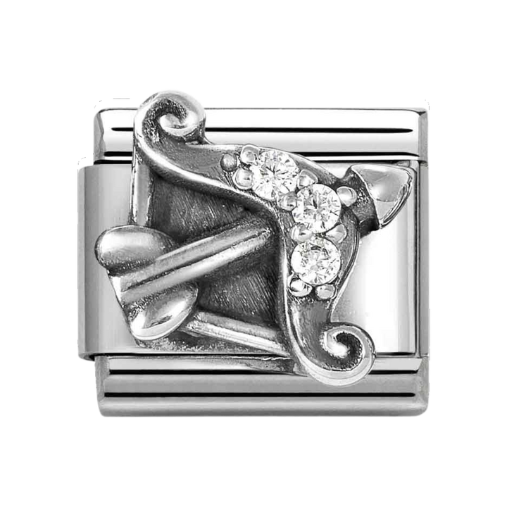Niche Jewellery Nomination Sagittarius zodiac charm in sterling silver and stainless steel with cubic zirconia stones.