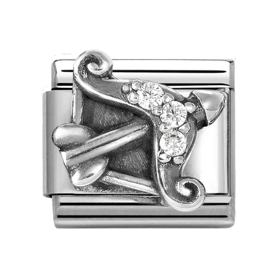 Niche Jewellery Nomination Sagittarius zodiac charm in sterling silver and stainless steel with cubic zirconia stones.