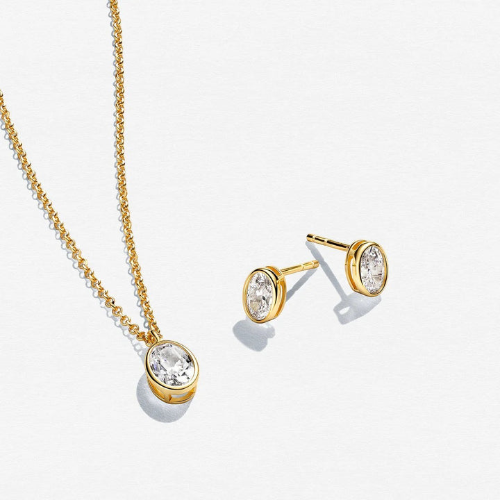 Niche Jewellery Sif Jakobs Sardinien gold oval necklace and matching stud earrings with white zirconia stones.
