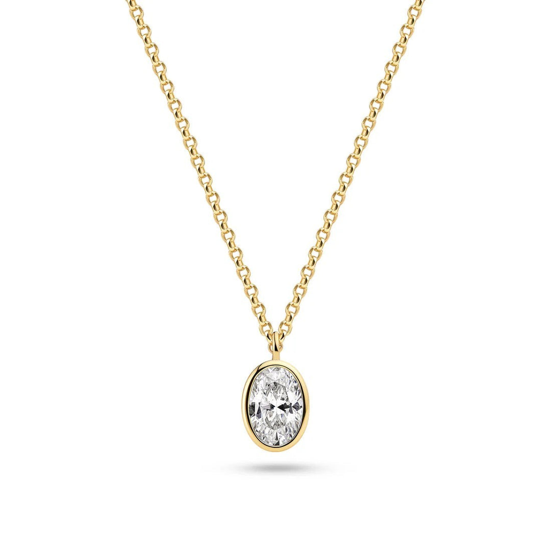 Sif Jakobs Sardinien oval gold necklace with white zirconia pendant from Niche Jewellery on a fine gold chain.