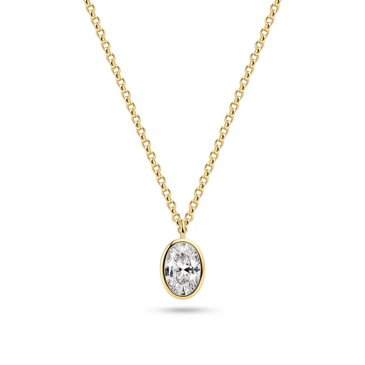 Sif Jakobs Sardinien oval gold necklace with white zirconia pendant from Niche Jewellery on a fine gold chain.