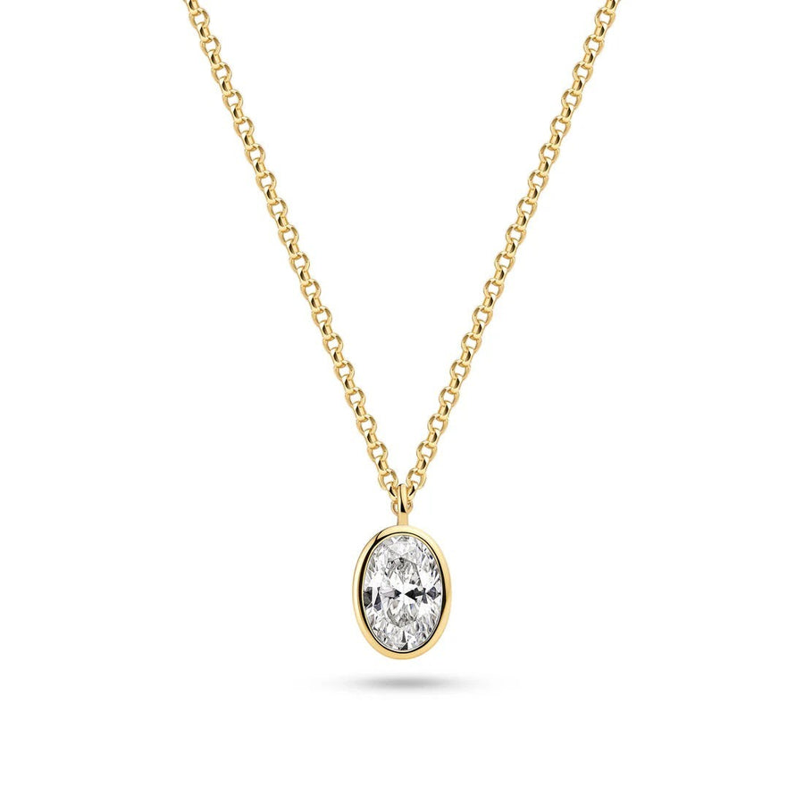 Sif Jakobs Sardinien oval gold necklace with white zirconia pendant from Niche Jewellery on a fine gold chain.