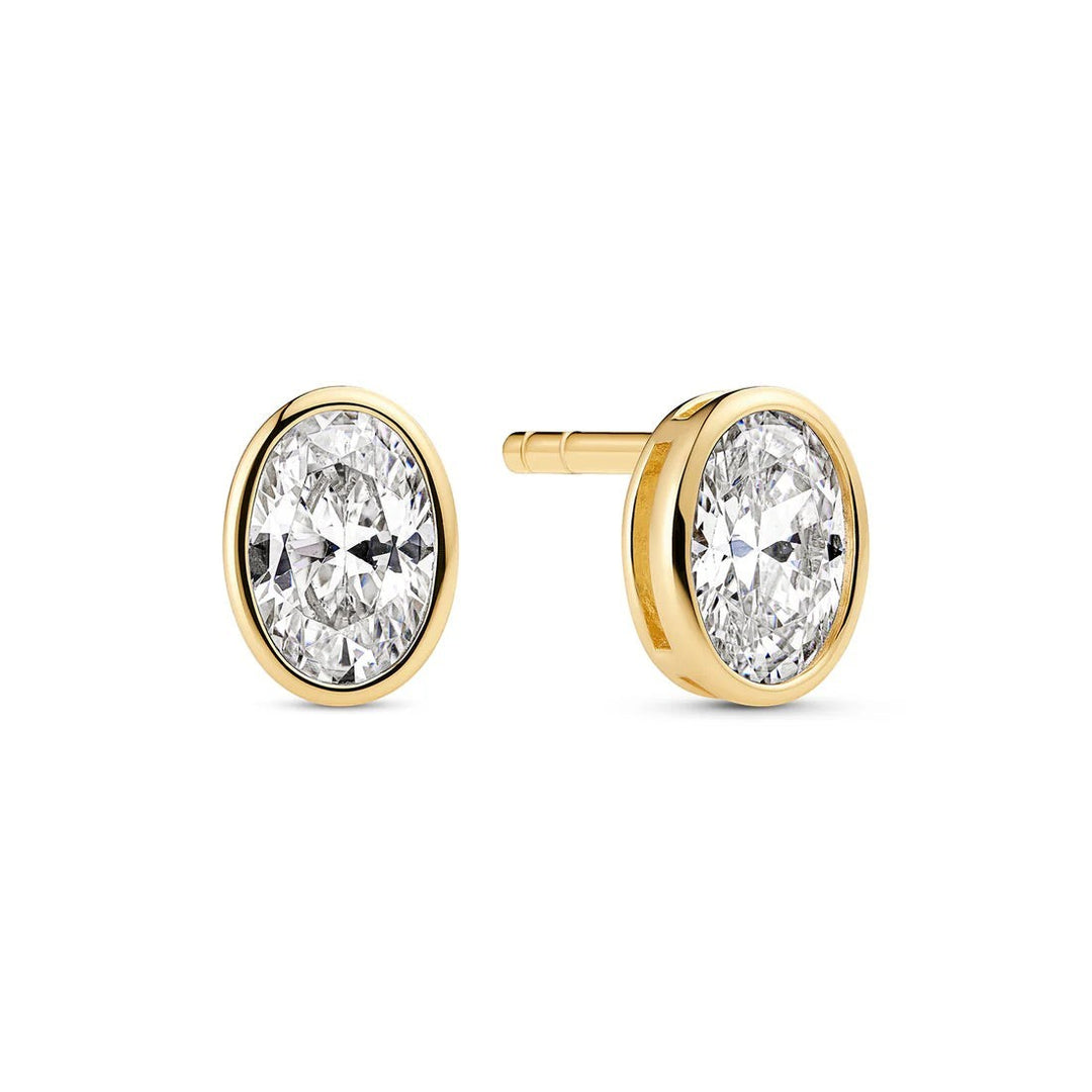 Niche Jewellery Sif Jakobs Sardinien oval stud earrings in 18ct gold-plated sterling silver with white zirconia.