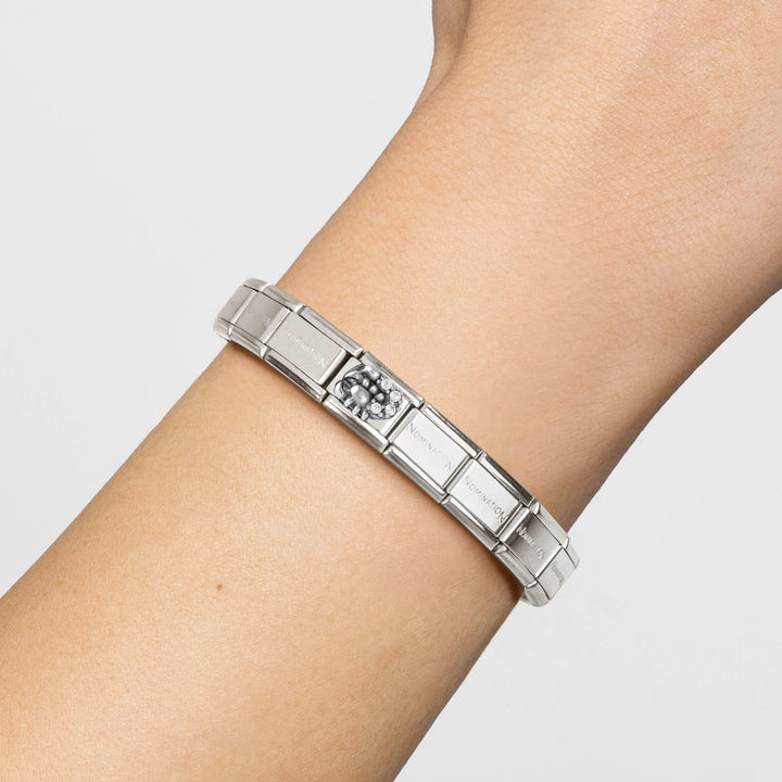 Niche Jewellery Nomination silver Scorpio zodiac charm with cubic zirconia on a classic link bracelet