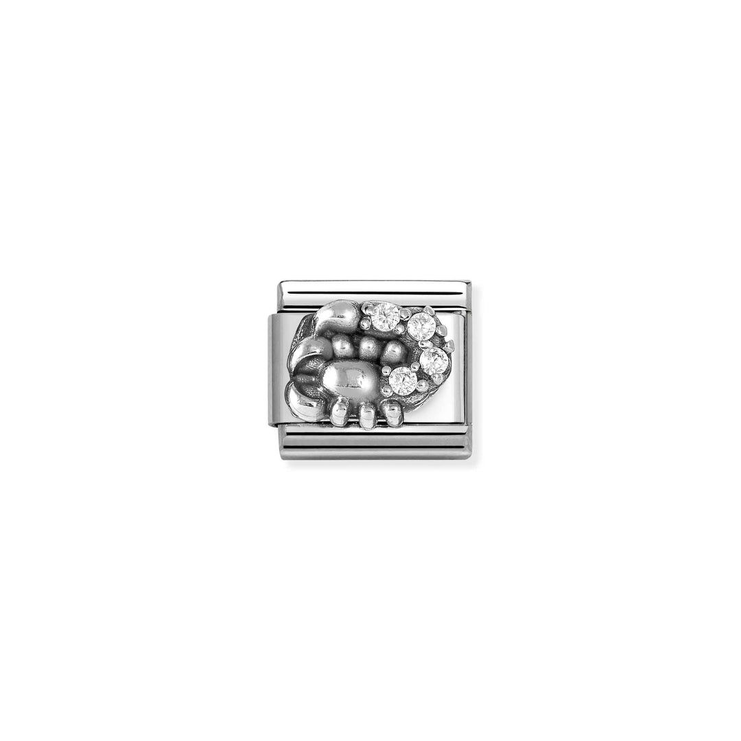 Niche Jewellery Nomination silver Scorpio zodiac charm with cubic zirconia accents on a stainless steel link
