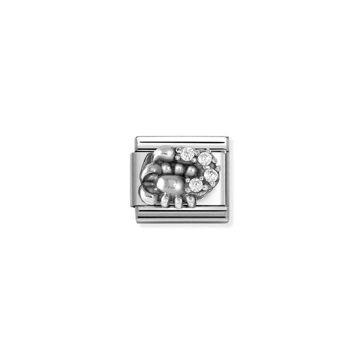 Niche Jewellery Nomination silver Scorpio zodiac charm with cubic zirconia accents on a stainless steel link
